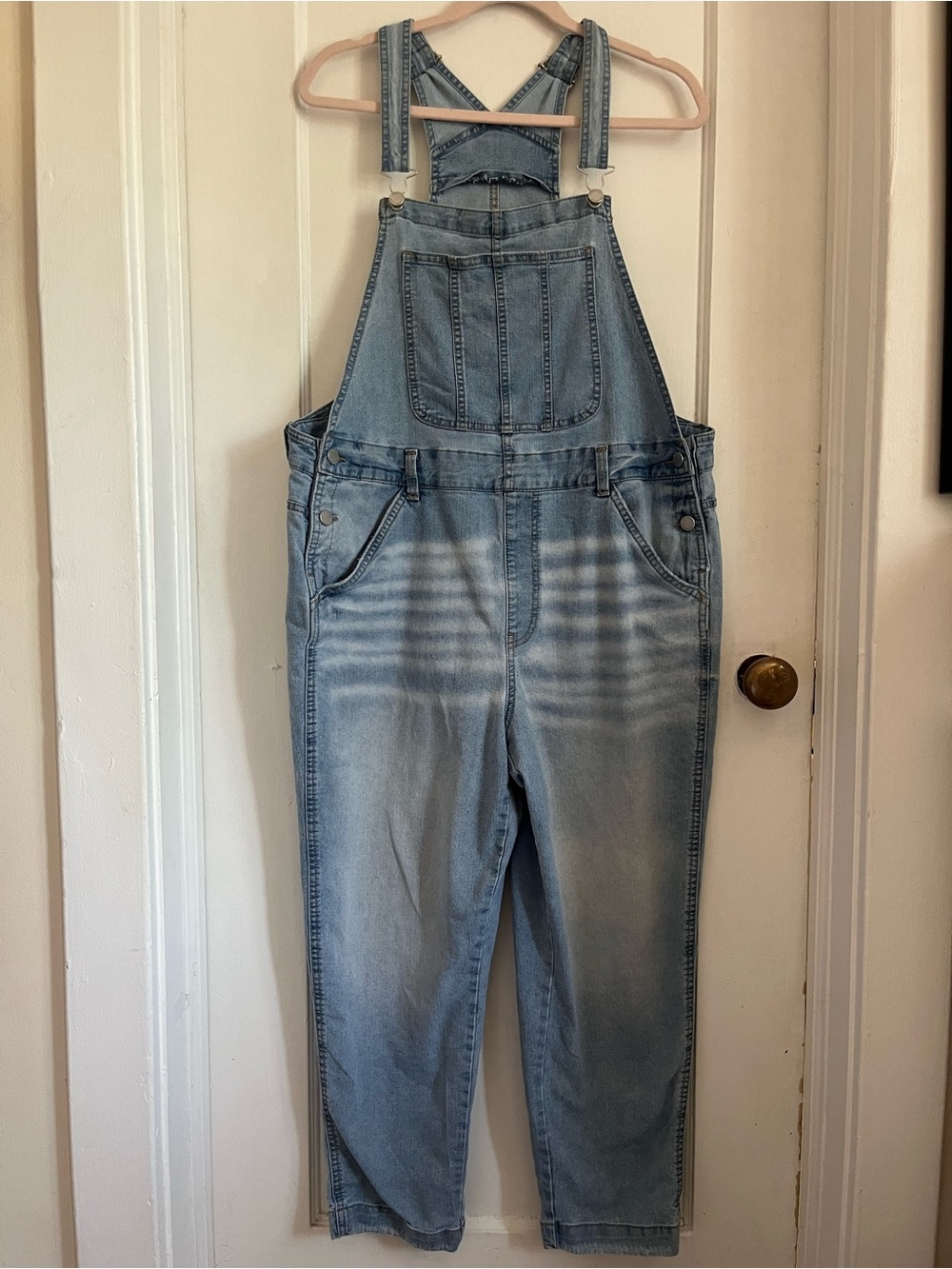 Jordache Light Blue Distressed Denim Overalls